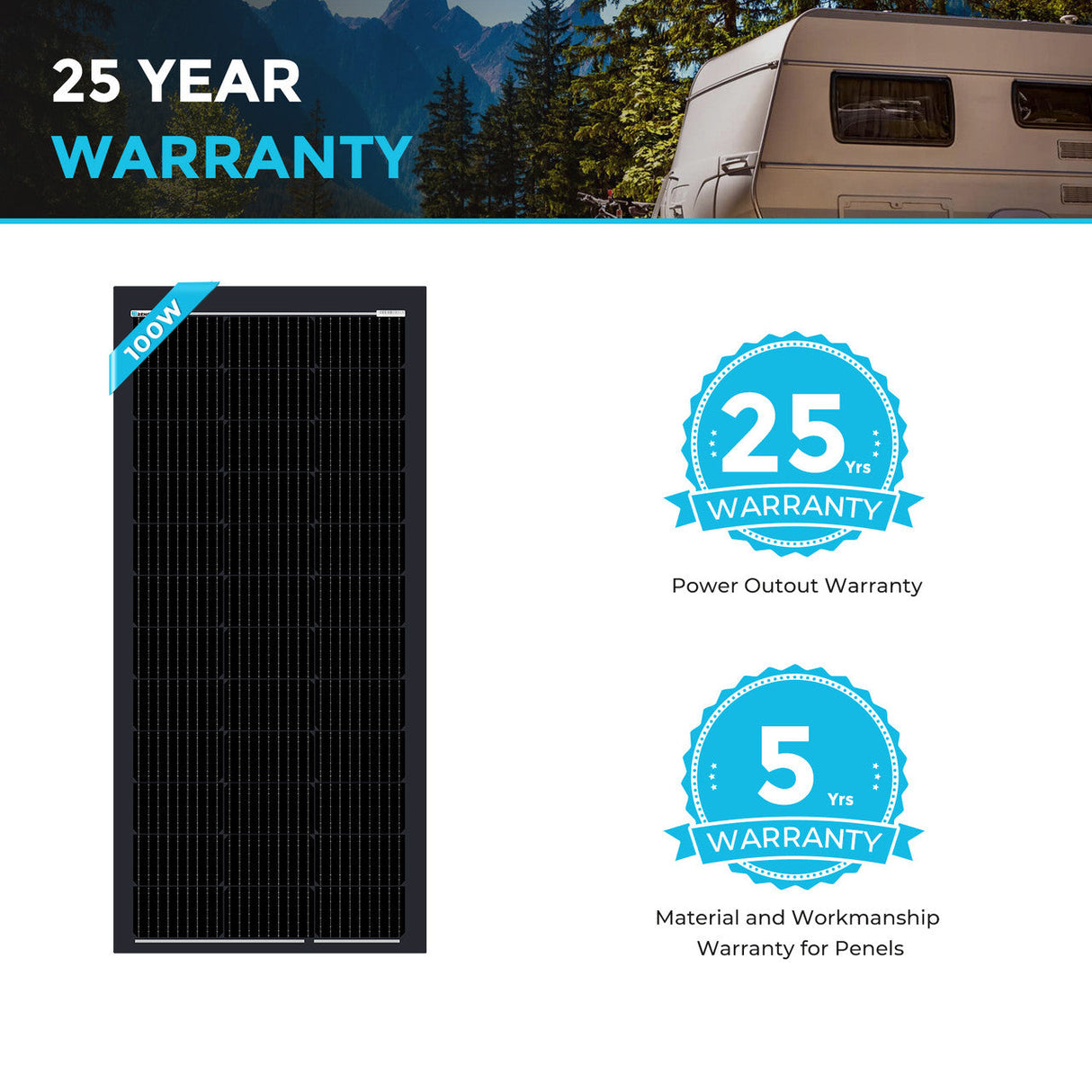 100 Watt 12 Volt Monocrystalline Solar Panel (Black Frame)