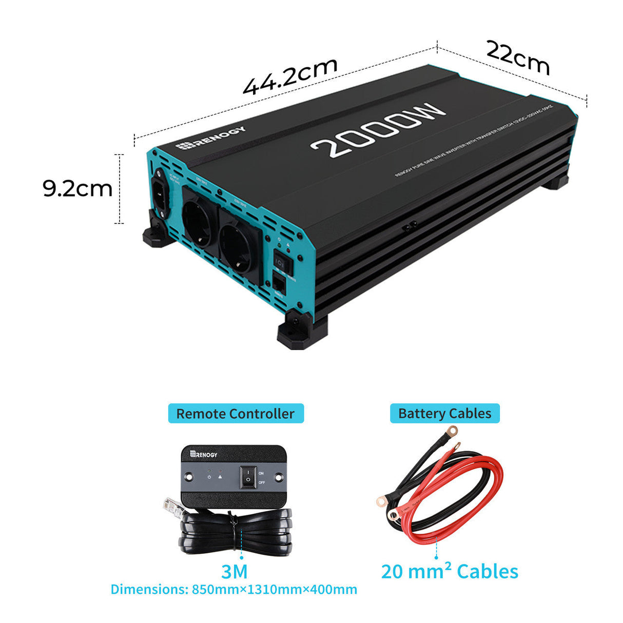 12V 2000W DC to AC Inverter Pure Sine Wave for Camper Van Motorhome Off-Grid