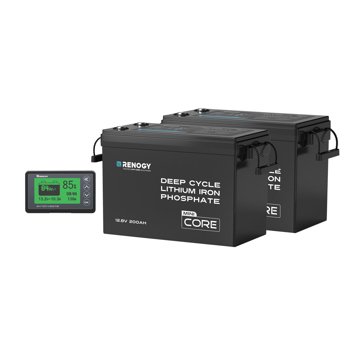 Renogy Core Mini - 12V 200Ah Batteria al Litio LiFePO₄ - 2 Pezzi Con Monitor