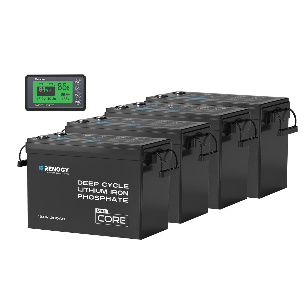 Renogy Core Mini - 12V 200Ah Batteria al Litio LiFePO₄ - 4 Pezzi Con Monitor