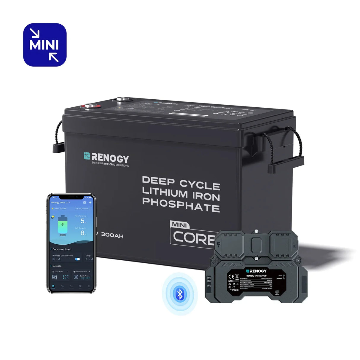 Renogy Core Mini - 12V 300Ah Batteria al Litio LiFePO₄ Con Shunt
