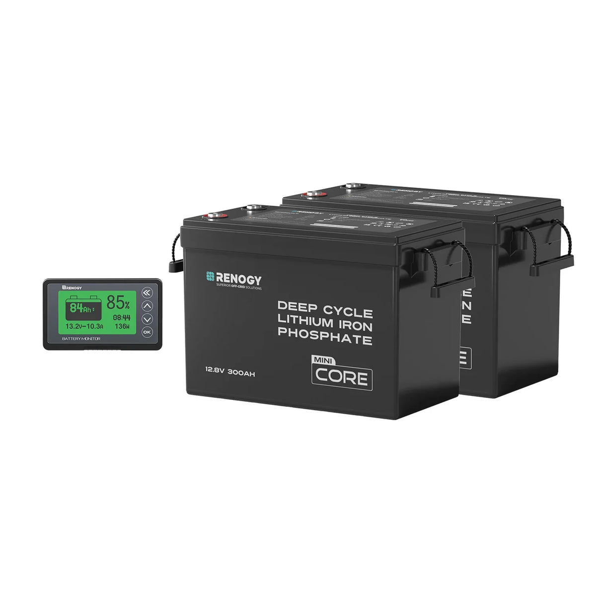 Renogy Core Mini - 12V 300Ah Batteria al Litio LiFePO₄ - 2 Pezzi Con Monitor