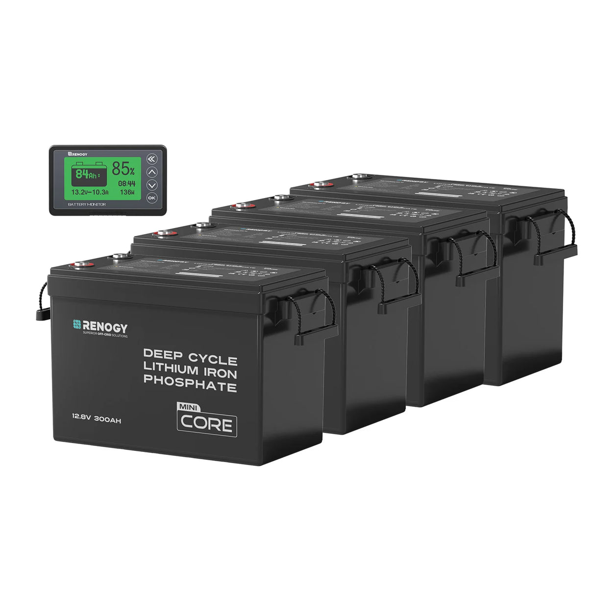 Renogy Core Mini - 12V 300Ah Batteria al Litio LiFePO₄ - 4 Pezzi Con Monitor