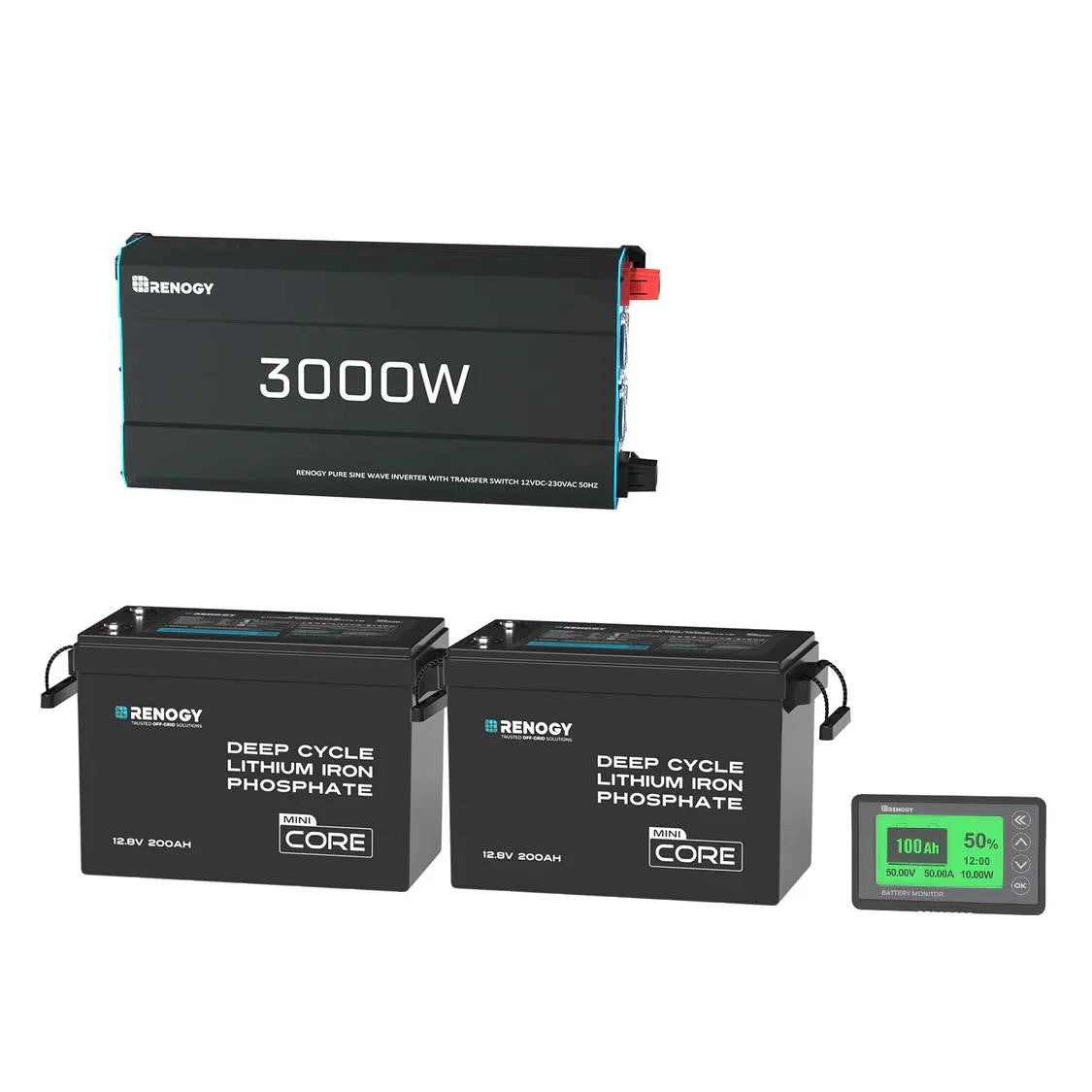 5,12 kWh Kit di Alimentazione per Caravan | Inverter 3000W, Batteria Al Litio Ferro Fosfato 200Ah *2