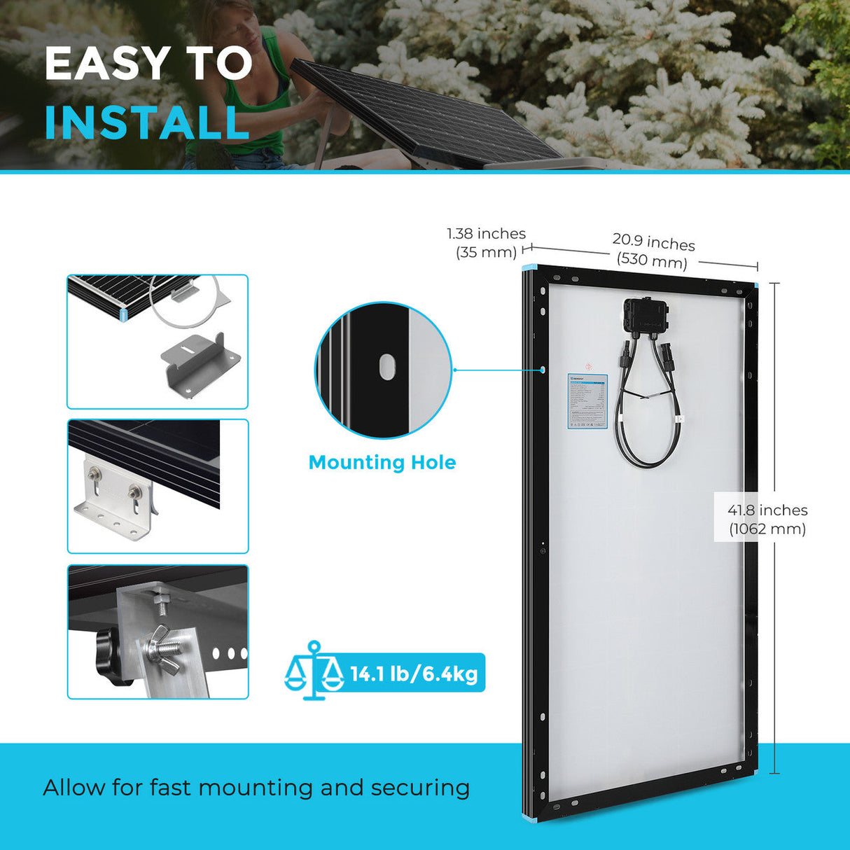 100 Watt 12 Volt Monocrystalline Solar Panel (Black Frame)