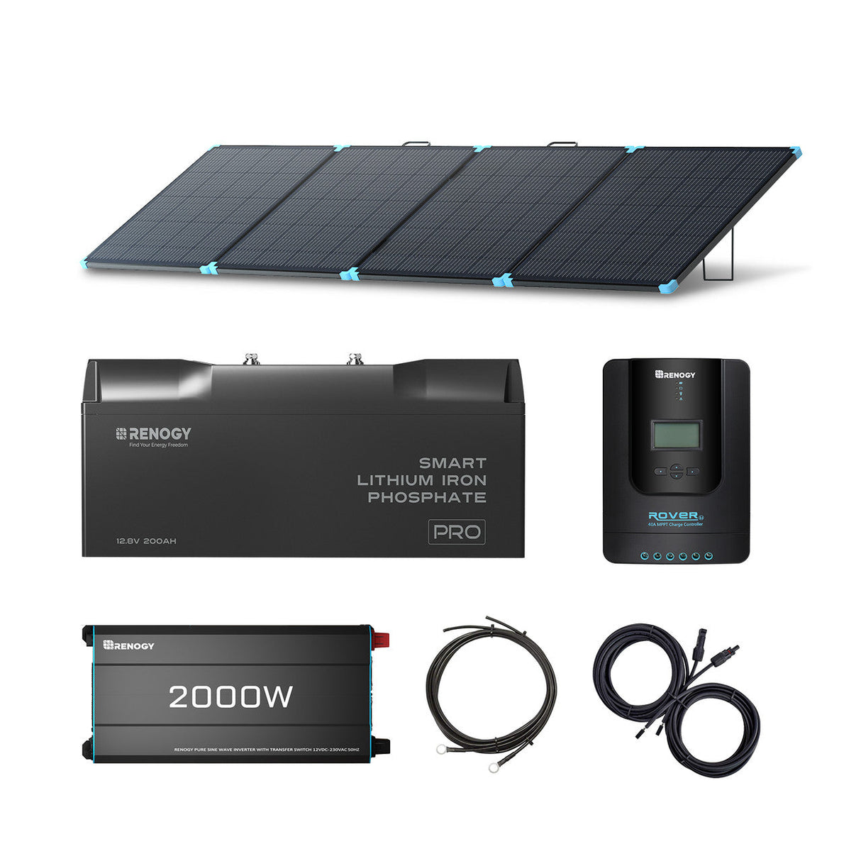 2Kwh Portable Home Backup System 400W Portable Solar Panel 12V 200Ah PRO Lithium Battery 2000W pure sine wave invterter