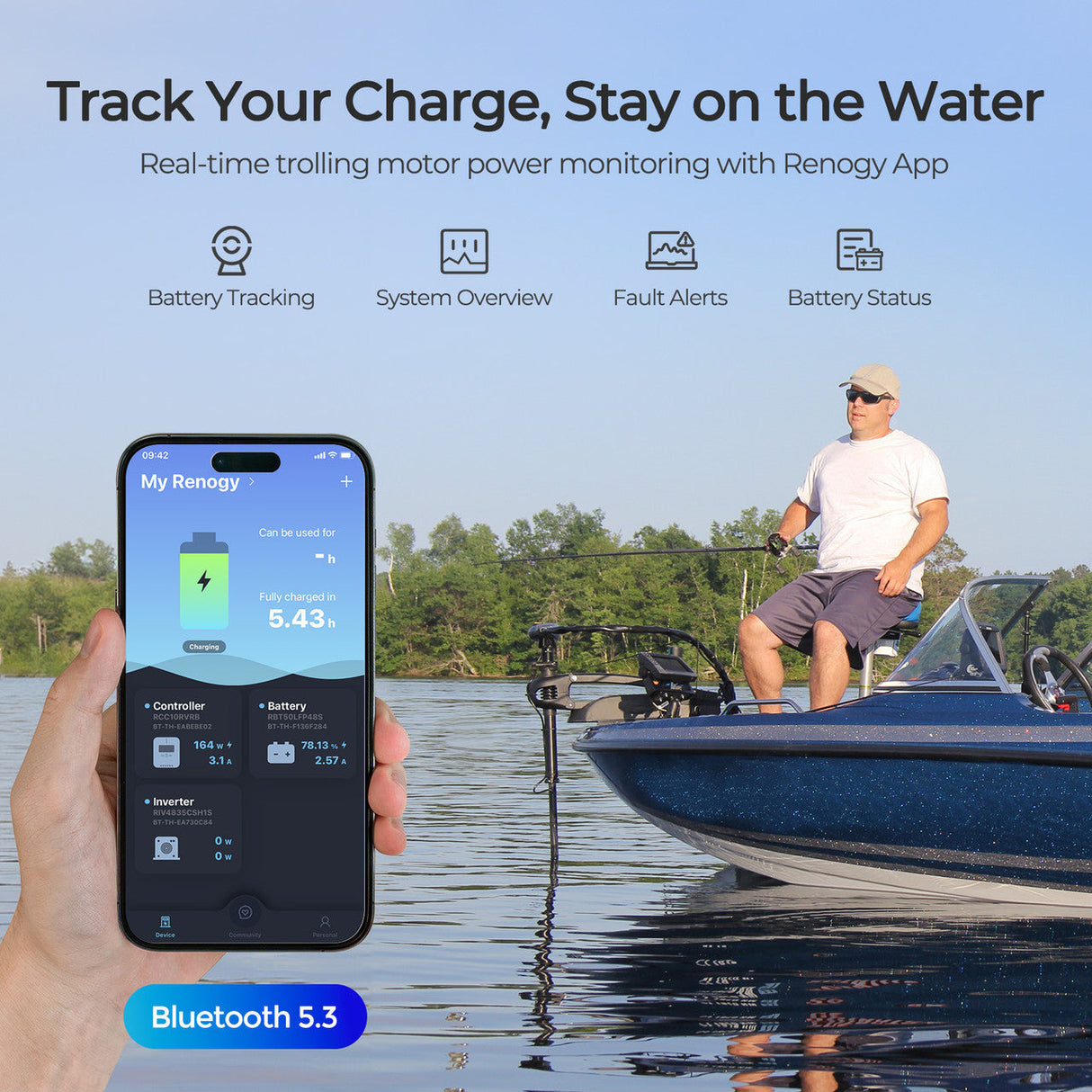 Core - 12V 100Ah Trolling Motor Group 24 LiFePO4 Batteria w/ Bluetooth