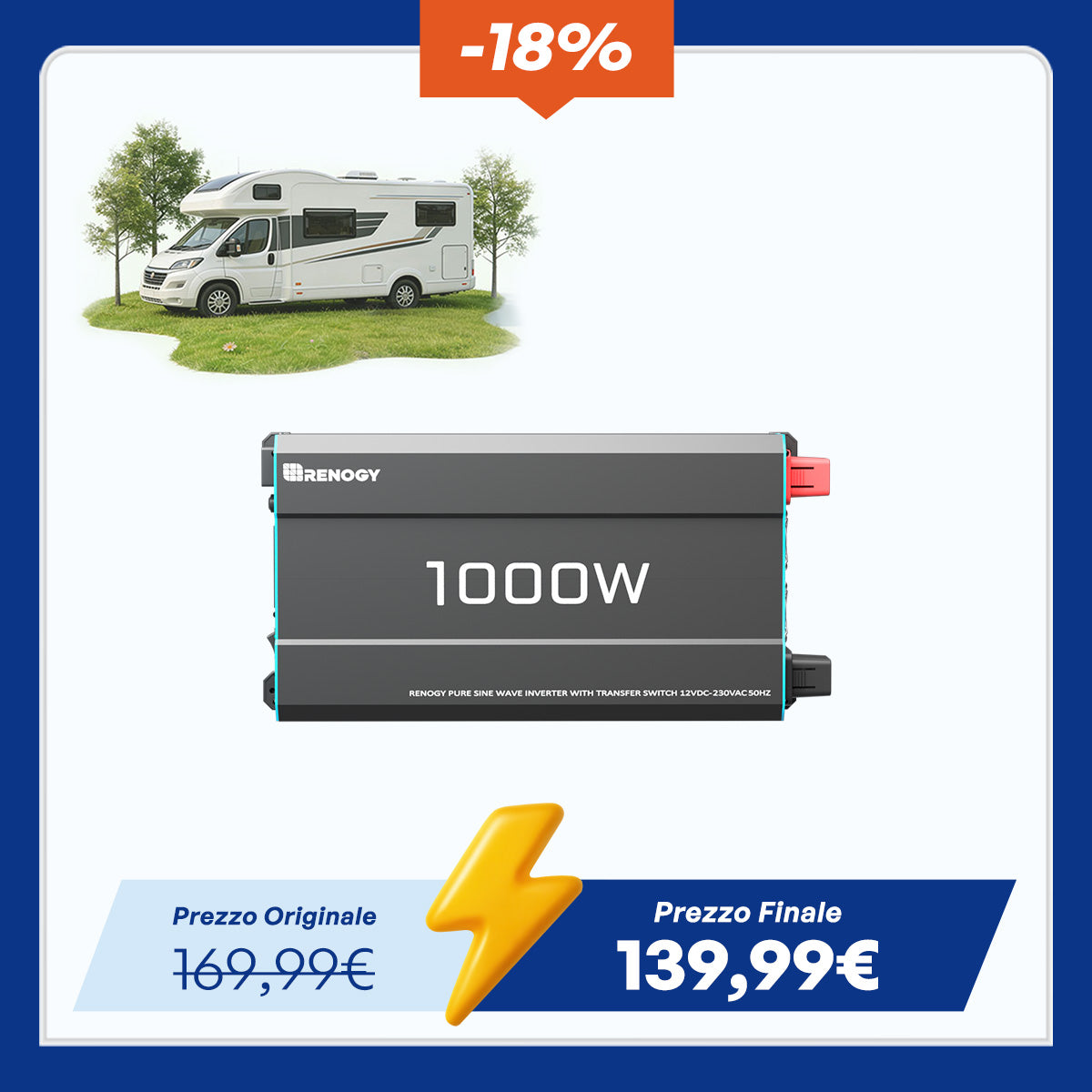 12V 3000W Inverter a Onda Sinusoidale Pura | Convertitore di Corrente per Camper, Barca e Sistemi Solari