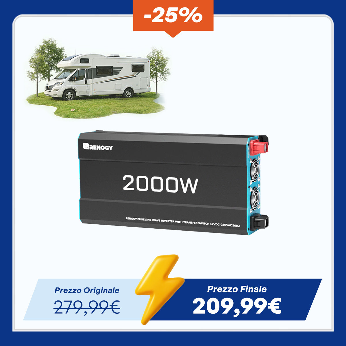 12V 2000W Inverter a Onda Sinusoidale Pura