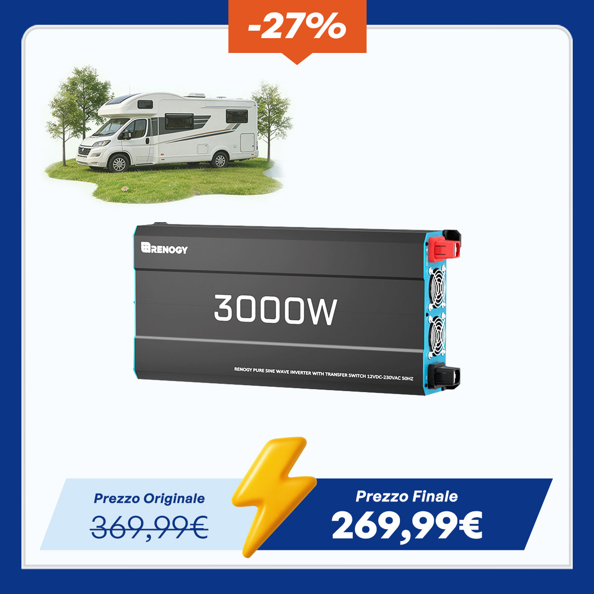 12V 3000W Inverter a Onda Sinusoidale Pura | Convertitore di Corrente per Camper, Barca e Sistemi Solari