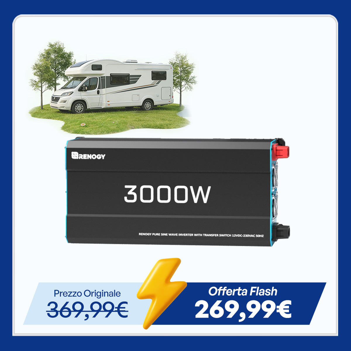 12V 3000W Inverter a Onda Sinusoidale Pura | Convertitore di Corrente per Camper, Barca e Sistemi Solari