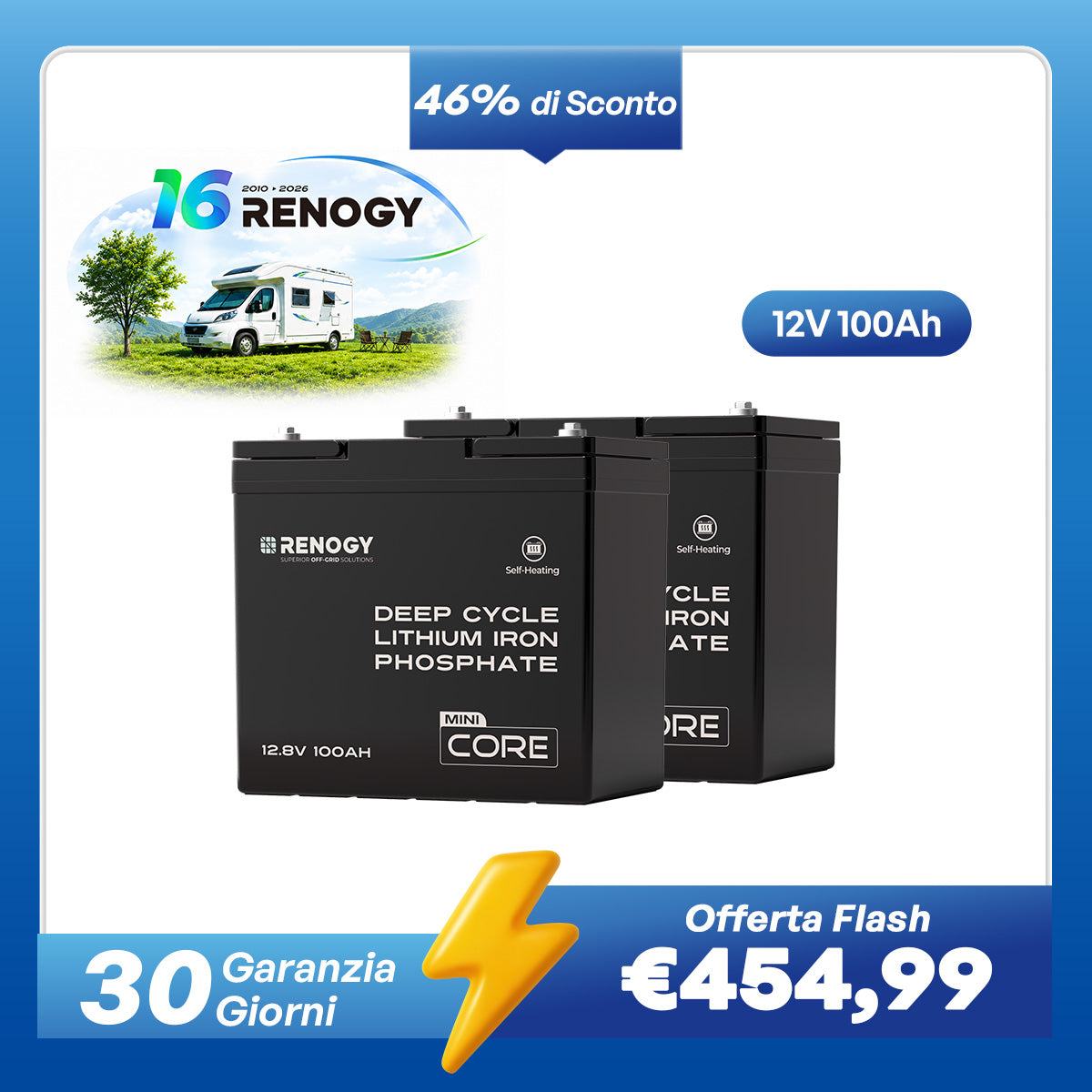 Core Mini - 12V 100Ah Batteria al Litio LiFePO₄ con DuoHeat per Carica in Ambienti Freddi