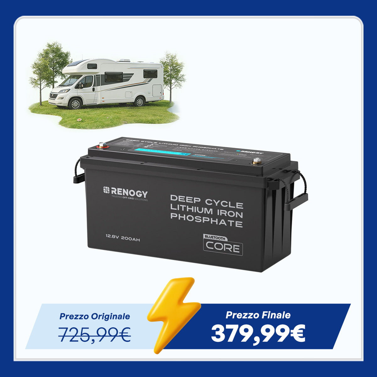 Batteria al Litio LiFePO₄ Renogy Core 12V 200Ah con Bluetooth