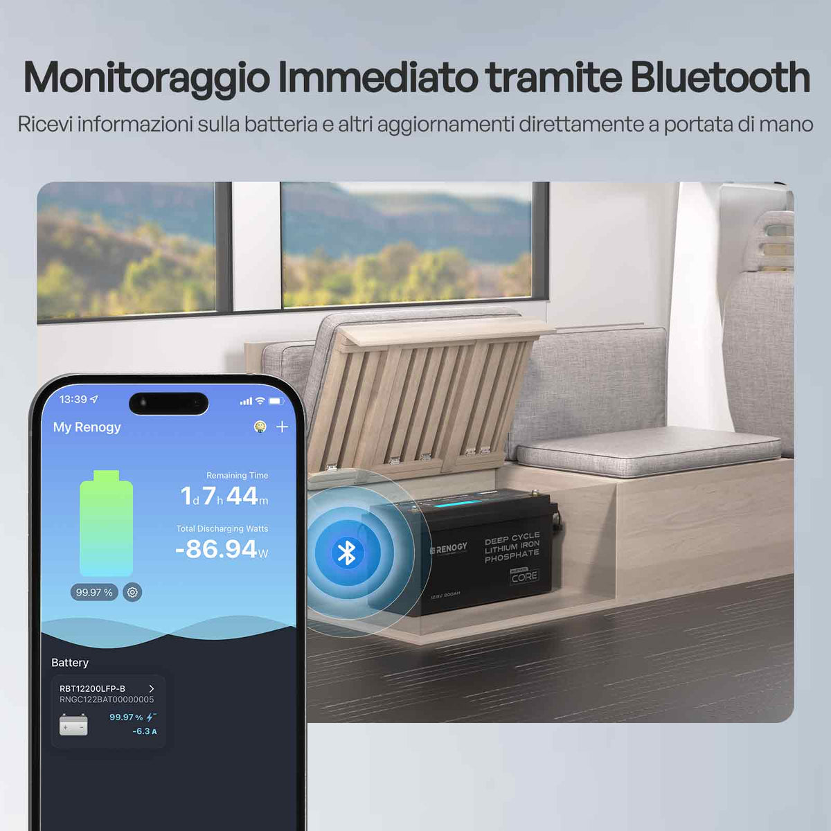 Core - 12V 200Ah Batteria al Litio LiFePO₄ con Bluetooth