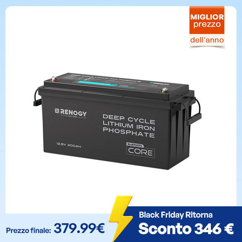 Batteria al Litio LiFePO₄ Renogy Core 12V 200Ah con Bluetooth