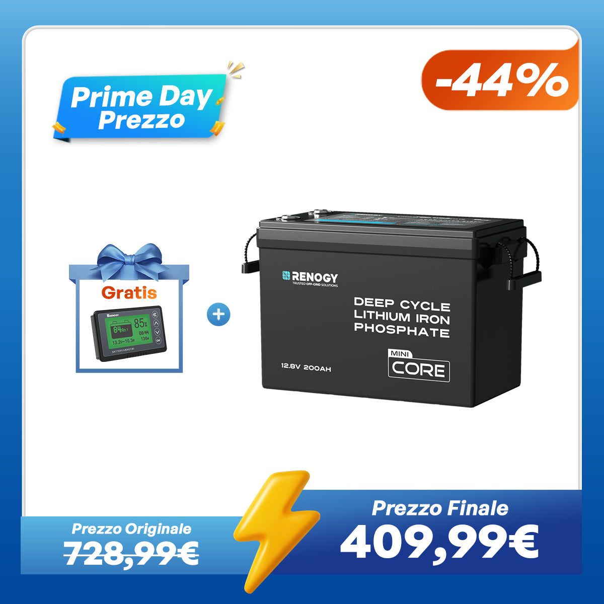 Core Mini – 12,8V 200Ah Batteria LiFePO4 con Protezione a Bassa Temperatura
