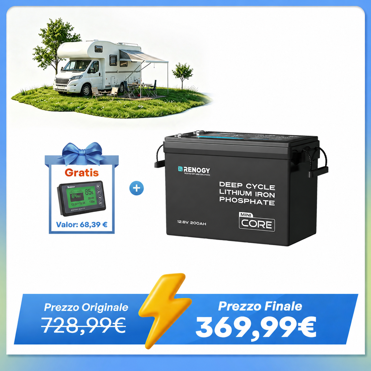Core Mini – 12V 200Ah Batteria LiFePO4 con Protezione a Bassa Temperatura