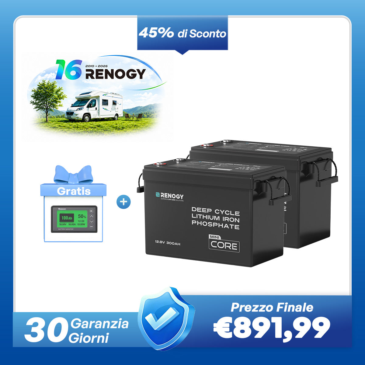 Core Mini - 12V 100Ah / 200Ah / 300Ah Batteria al Litio LiFePO₄