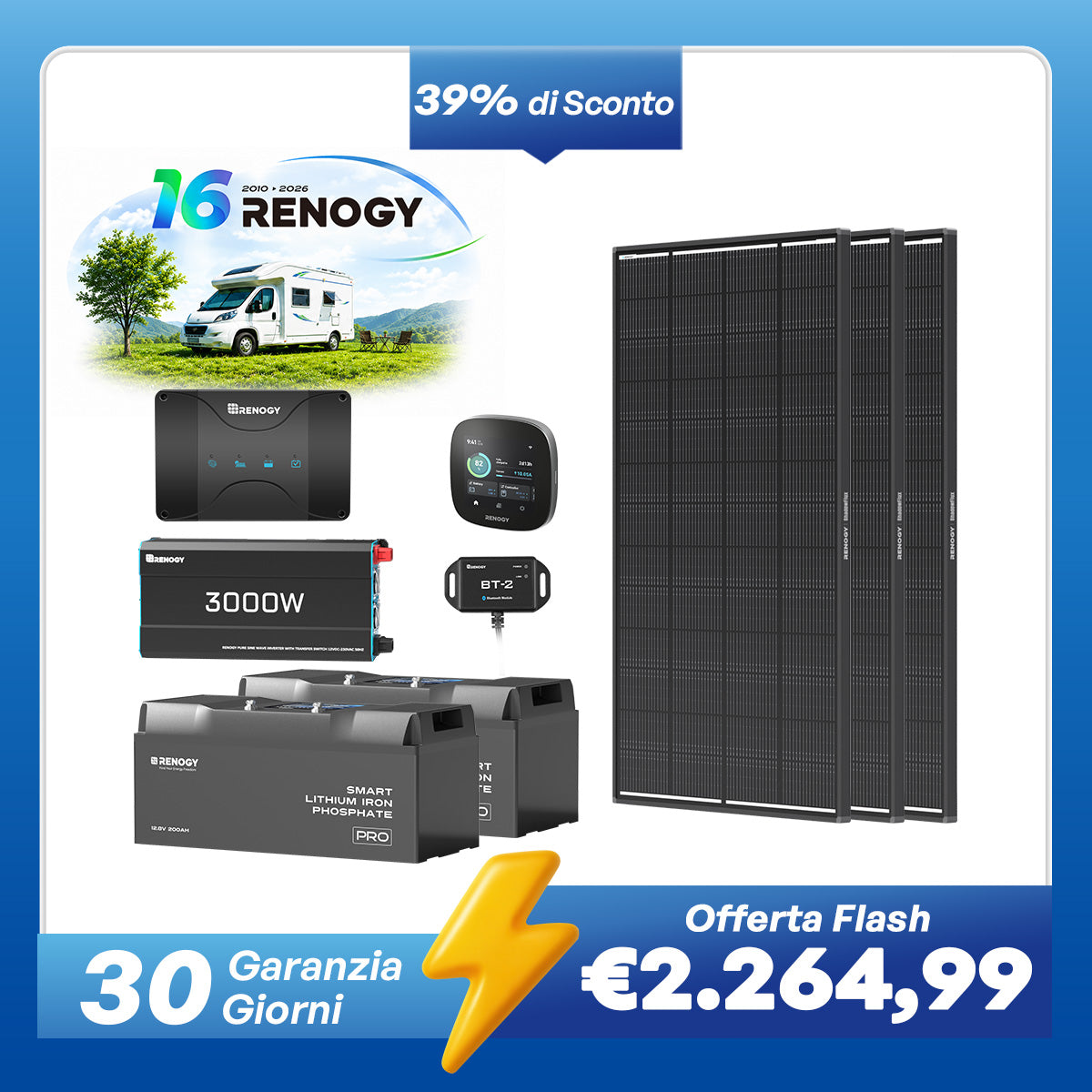 Kit Energetico per Camper 5,12 kWh – Inverter 3000W e Caricabatterie 50A