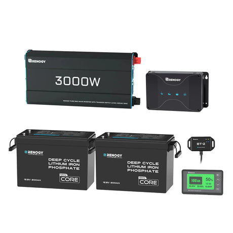 5,12 kWh Kit di Alimentazione per Caravan | Inverter 3000W, Batteria Al Litio Ferro Fosfato 200Ah *2