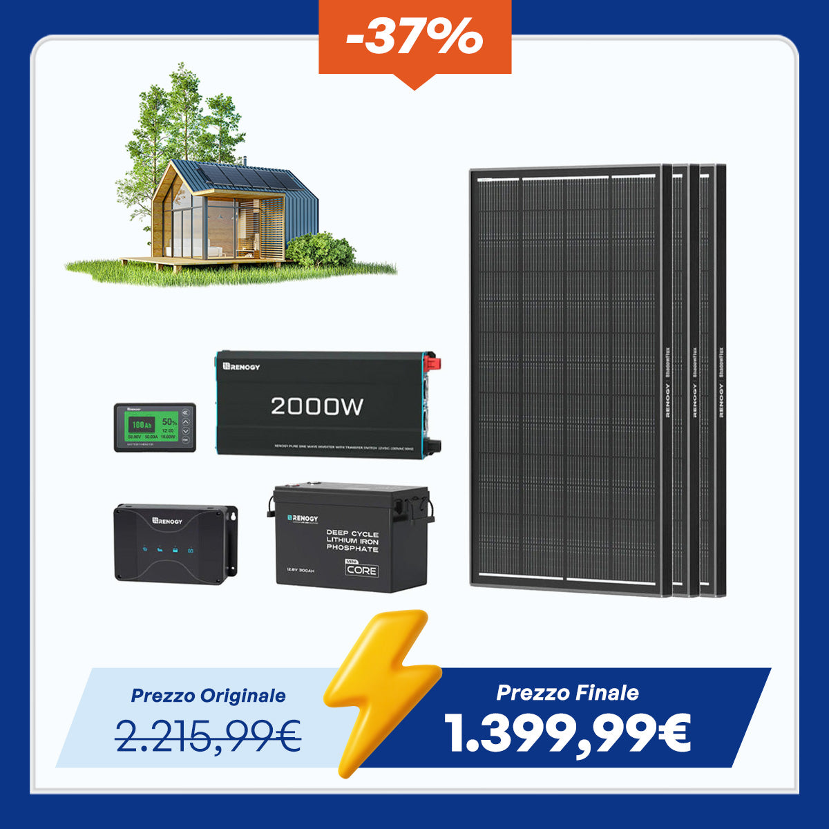 Kit di Alimentazione per Caravan da 3,84 kWh | Inverter 2000W, Caricabatterie da 50A