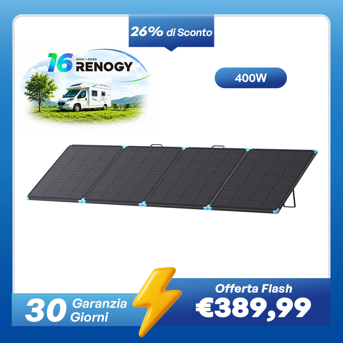 Valigetta Solare Portatile Renogy – 400W / 300W / 220W / 100W | Pannello Solare Pieghevole Leggero con Supporto e Cavi MC4